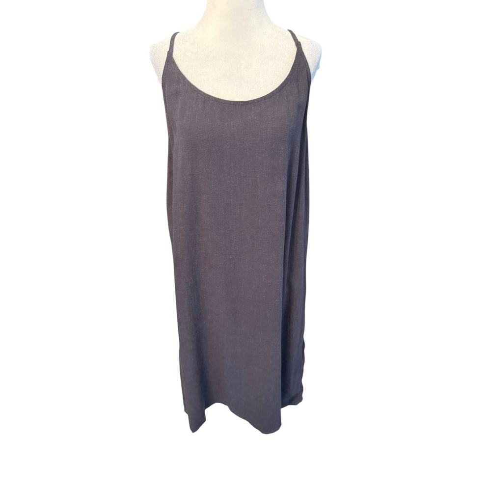 Splendid Lead Gray Linen Blend Adjustable Strap Shift Dress RM4D780 Womens Large
